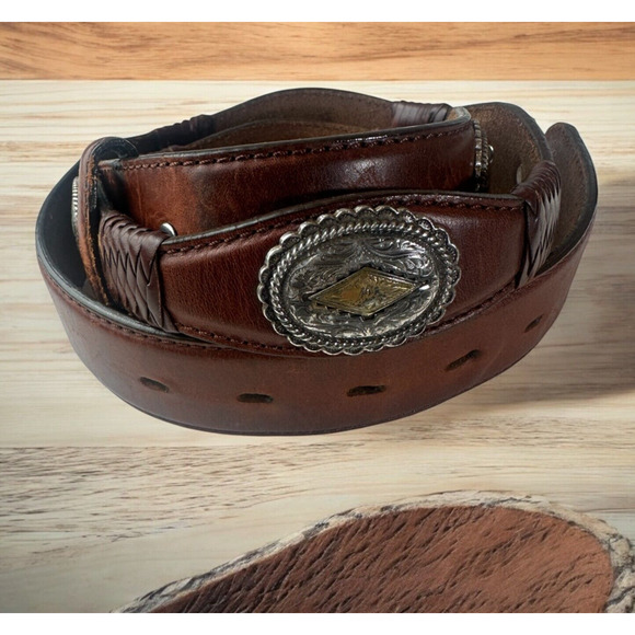 Tony Lama Accessories - Tony Lama Western Concho Silver Gold Tone Leather Belt Size 36 7347L *NO BUCKLE